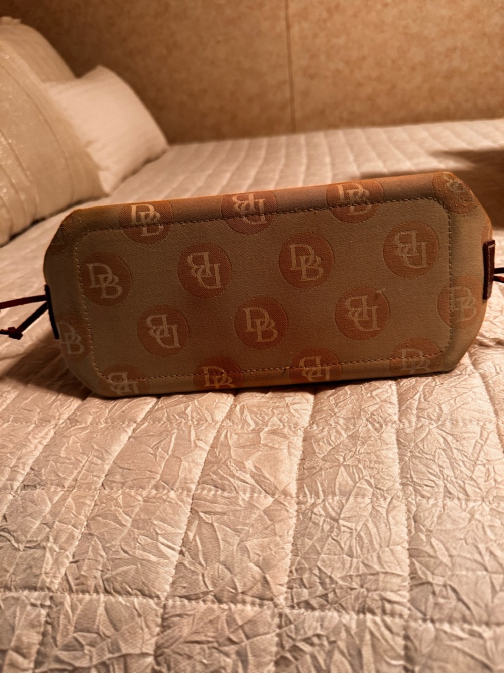 Dooney & Bourke Tan and Brown Logo Drawstring Tote with Removable Strap - Picture 5 of 11